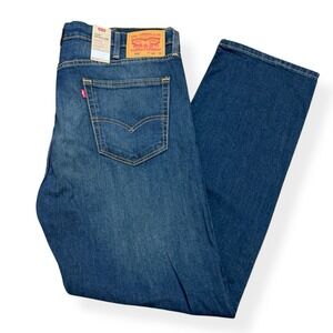 Levis 505 Jeans Mens 42X32 Blue Denim Regular Straight Leg Stretch Dark Wash NWT